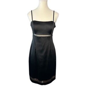 Calvin Klein Women's Black Satin Sheath Party Dress with Mesh‎ Inset Size 6
